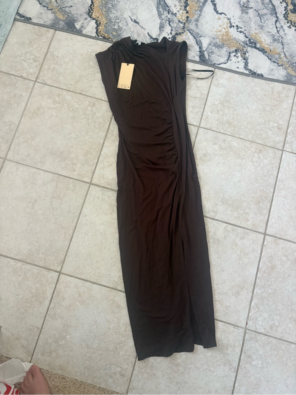 Scotch & Soda Chocolate Brown Sleeveless Maxi Dress with Front Slit xtra small - Picture 2 of 6